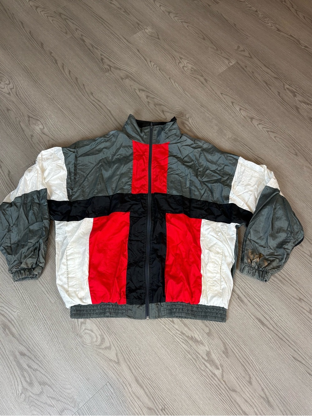 Men's Colorblock Windbreaker Jacket - Gray, Red, Black, White